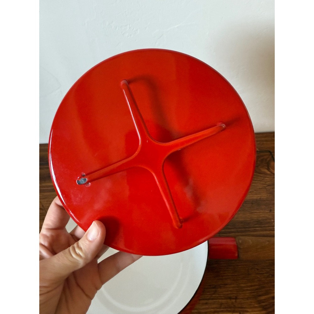 Dansk Kobenstyle Red Enamel Saucepan Jens Quistgaard Teak Handle Lid Trivet - Picture 5 of 14